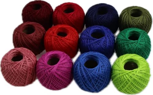 KCS Mercerized Pearl Cotton Thread Size 8 Crochet Needlework Embroidery Threads Ball (12, 12balls12) - color: 12balls12