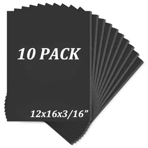 Mat Board Center, Pack of 10 Acid-Free Foam Boards, 12x16 inch Black Foam Boards, 3/16" Thick - color: Black, size: 12x16