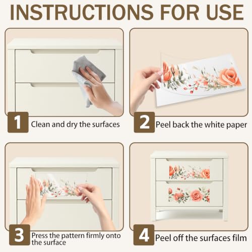 Rub On Transfer 4 Pcs Pink Floral Transfer Sticker for Furniture