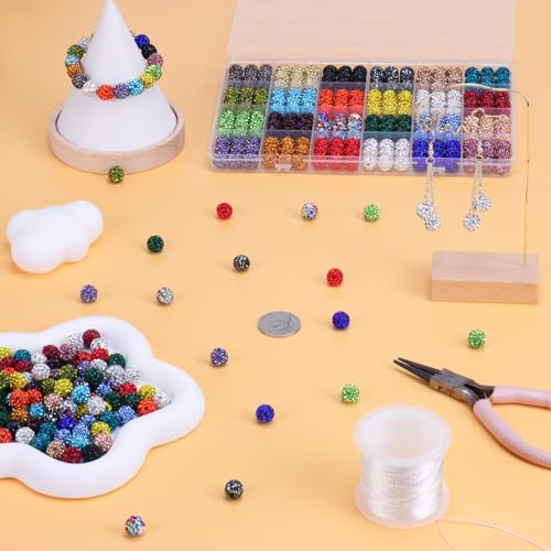 216 Pcs 10mm Clay Rhinestone Beads, Glitter Sparkle Baseball Beads, Shiny Disco Ball Design Beads for Jewelry Making, Craft Supplies for Adult Bracelets Necklaces Earrings Decoration (Kit 2) - color: Kit 2