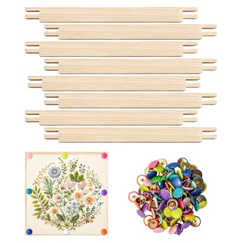 FSWCCK 8 Pcs 8" Stretcher Bars for Needlework with 100 Thumb Tacks, Wooden Canvas Stretcher Bars, Needlepoint Embroidery Stitch Frame Set for Women's Birthday Gifts, Crafts Art