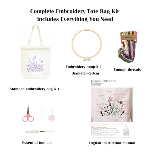 Vigdit Canvas Tote Bag Embroidery Kit for Beginners, Needlepoint Cross Stitch Kit for Adult Beginner, DIY Reusable Grocery Bags Embroidery Starter Kit with Stamped Floral Tools & Instructions - color: Flower4