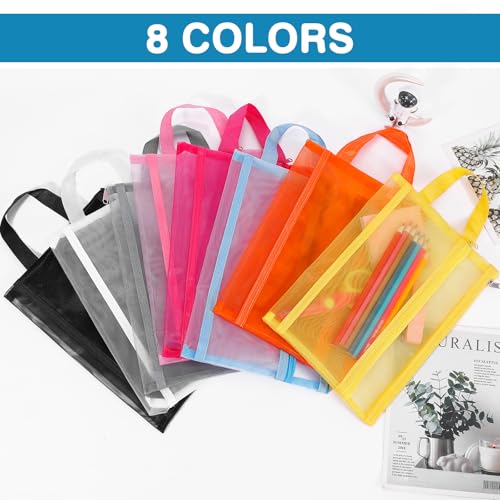6 Pack Mesh Zipper Pouch Bags, Double Layer Nylon Pouch with Handle for Office Travel Organization (Coffee, A4) - color: Coffee, size: A4