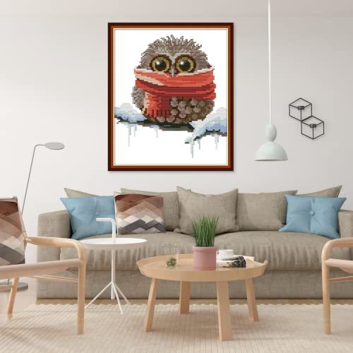 Cross Stitch Kits for Beginners,Owl Pattern Crossstitching Preprinted Kits DIY Needlepoint Embroidery Craft Kits 11CT 3 Strands-9.5×11 inch - color: 9.5×11 inch，Owl