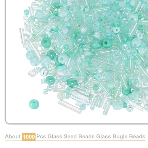 uxcell Mixed Glass Seed Beads 2-7mm Mini Loose Bugle Light Green 1000Pcs - color: Light Green, size: 2-7mm