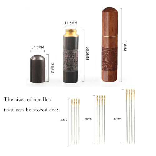 Uniquer 4 Pieces Wooden Sewing Needles Holder Set Retro Engraving Printed Needle Storage Case Box for DIY Sewing Craft Accessories