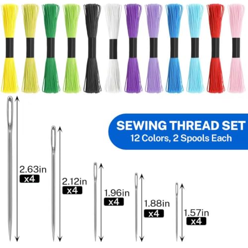 Sashiko Kit, Includes Sashiko Thread, 100% Cotton Fabric, Needle, Thimble, Threader, and Sashiko Pattern Template. Ideal for Sewing Beginners, Mending, and Hand Quilting.