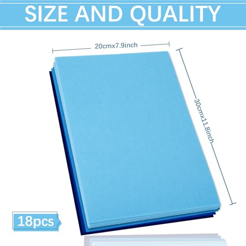 Whaline 18Pcs Blue Felt Fabric Sheets Soft Thick Assorted 6 Colors Craft Felt Pack for DIY Crafts Sewing Patchwork Art Projects, 7.9 x 11.8 Inch - color: Blue