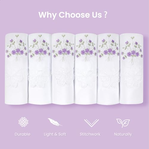 Selected Hanky Women's Cotton Handkerchiefs, Ladies Hankies, Purple Floral - color: Purple Floral