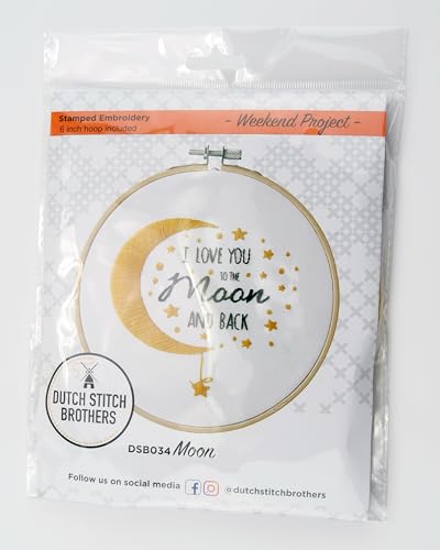 DUTCH STITCH BROTHERS Moon Embroidery Starter Kit with Pattern and Instructions. Stamped Embroidery Kits with Embroidery Clothes with Pattern. 6" Embroidery Hoop - color: DSB034 Stamped fabric