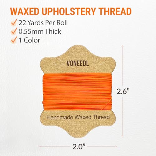 Upholstery Repair Kit: Waxed Sewing Thread (Orange Color) & Heavy Duty Needles (11 PCS) for Leather, Canvas & Quilting Thread - color: Orange