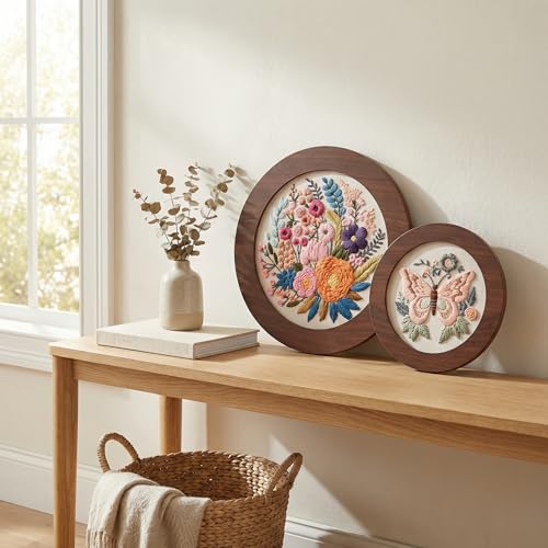 RattanView 12 Pcs Wood Embroidery Hoop Frame for Display 6 & 8 Inch - color: Walnut, size: 6 inch/8 inch