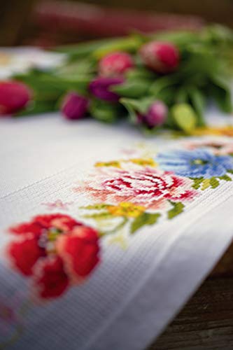 Vervaco Counted Cross Stitch Tablecloth Kit 32"X32"-Colourful Flowers (10.5 Count) -V0183789 - size: Large