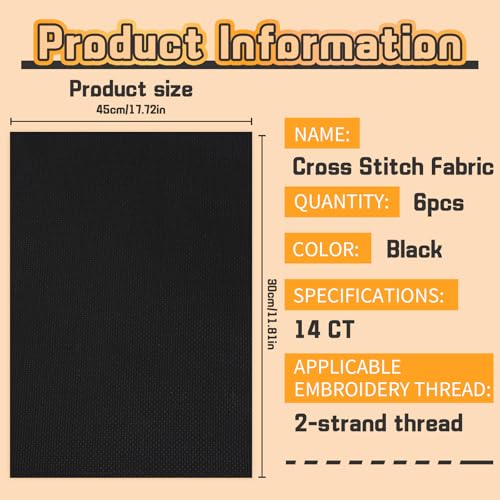 6 Pcs Cross Stitch Fabric 14 Count Black Aida Cloth for Needlework - color: Black