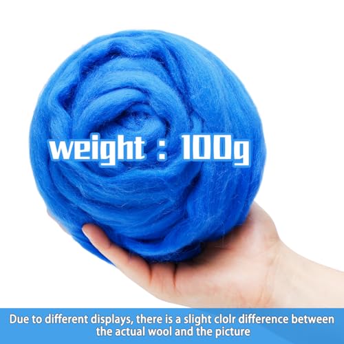 3.53oz Needle Felting Wool Roving for Needle Felting Blue Felting Wool - color: blue