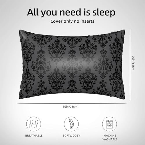 Satin Pillowcase for Hair and Skin Retro Black Damask Dark Purple Super Soft and Cooling Similar to Silk Pillow Case 1 Pack with Hidden Zipper Silky Soft Zippered Satin Pillowcase20 x30 - color: Retro Black Damask Dark Purple