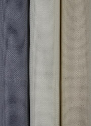 KCS 3 pc of 15" x 18"(38cmx45cm) Counted Cross Stitch Cotton Aida Cloth Needlework Rolled Fabric Box,18CT,Antique White+Oatmeal+Light Steel Grey - color: Antique White+oatmeal+light Steel Grey, size: 18CT