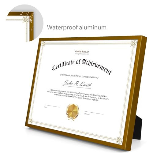 Golden State Art 8.5x11 Bronze Aluminum Certificate Frame Real Glass Front - color: Bronze(No Mat)