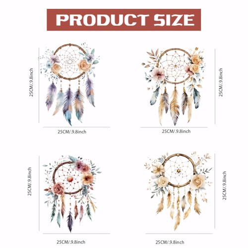 SUPERDANT 4 PCS Dreamcatcher Heat Transfer Floral Feather Iron on Transfers Plastic Patches Stickers Set Clothing Iron on Decals for T-Shirt Canvas Bags Jackets DIY Crafts 25x25CM - style: Dreamcatcher