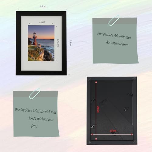 A5 Gallery Picture frames with A6 mat,Freestanding and Wall Mountable Photo Frame,Black - color: Black, size: 6x8