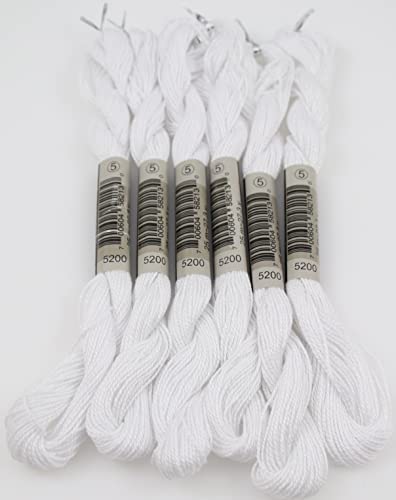 KCS 25 M/Skein Mercerized Pearl Cotton Crochet Needlepoint Thread,Size 5,6 skeins,Snow White - color: Snow White