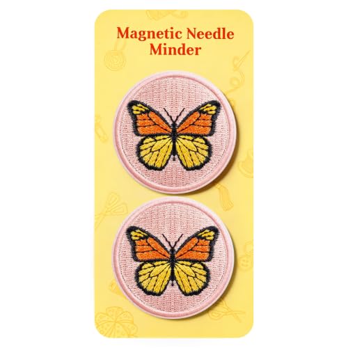 DELLAN 2-Pack Embroidered Patch Magnetic Needle Minder, Butterfly - color: Butterfly&Butterfly