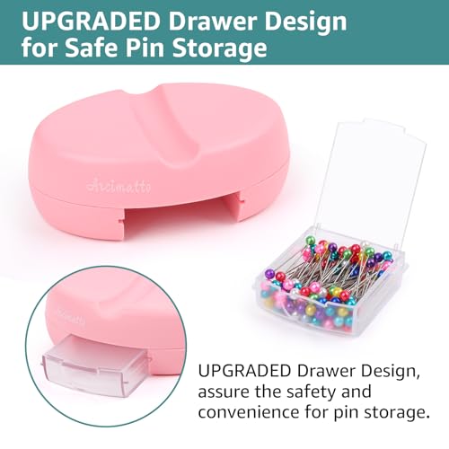 Arcimatto Magnetic Pin Holder, Strong Magnet Pincushion with Drawer, Pin Cushion with 100 Pcs Ball Head Straight Pins for Sewing, Needle Cushions Bobby Pin Holder Paper Clip Organizer for Quilting - color: Pink
