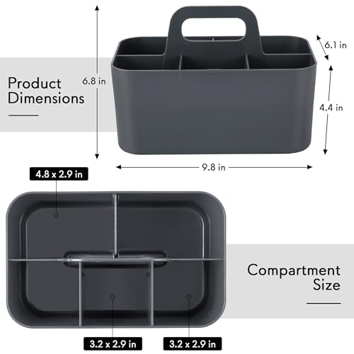 Tiawudi Multipurpose Caddy Organizer, Plastic Caddy with Handle, Stackable Desk Organizer for Stationery, Marker and Pencil, Office Supplies Organizer, Dorm Caddy - color: Dark Gray, size: Rectangle