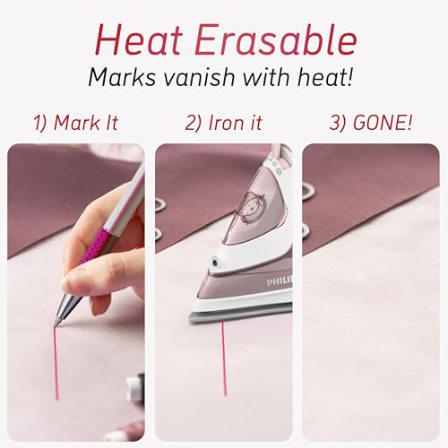 Lange & König 4x Heat Erasable Fabric Marking Pens for Sewing - 4 Pens + 8 Refills - Sewing Supplies Quilting Supplies Table Accessories Embroidery Pen Tailors Chalk Alternative - color: 4x Heat Erasable Fabric Markers