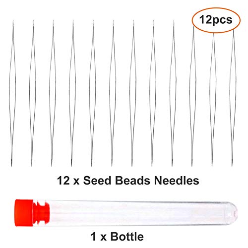 12pcs Seed Beads Needles Beading Embroidery Needles Big Eye Collapsible Beading Needles with Bottle for Jewelry Making