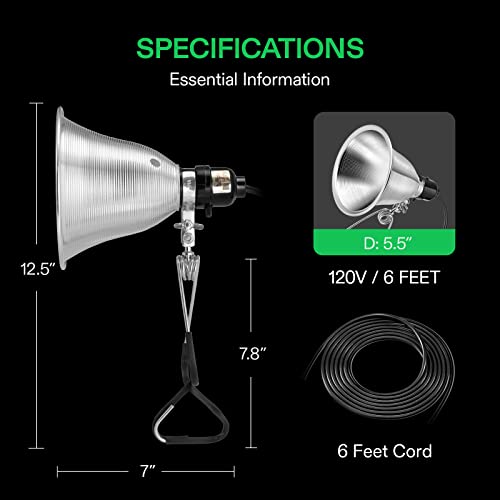 VIVOSUN 2 Pack Clamp Lamp Light with Detachable 5.5 Inch Aluminum Reflector - size: 5.5 Inch-2 Pack