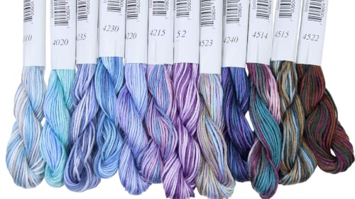 KCS Big skeins of 25 Meters Size 25 Color Variegated Cross Stitch Stranded Threads,12 skeins,07 - color: 12skeins07, size: 12 skeins