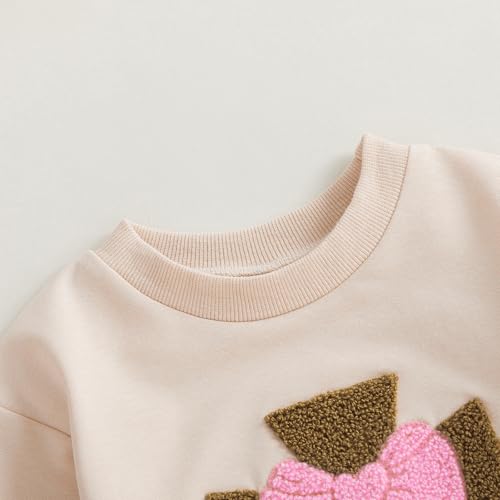 Newborn Baby Girl Clothes Cross Bow Embroidery Bubble Romper Pullover Sweatshirt Fall Winter Outfits 0-18M - color: Apricot, size: 0-3 Months