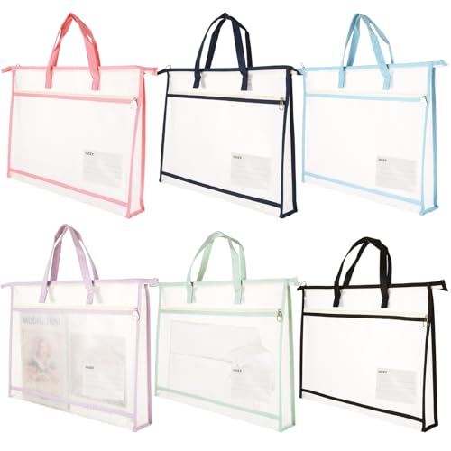 6 Pack A3 Project Bag for Quilting Craft Storage for Quilters, Clear Mesh Sewing Bag with Zipper Handles & Pockets, Tote Needlepoint Bags for Quilting Knitting Stitching Artworks Embroidery