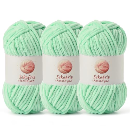 Chenille Yarn for Crocheting Size 5 Bulky Yarn 3 Mint Green - color: 3 Mint Green
