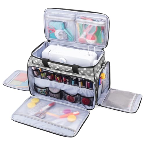 LUXJA Sewing Machine Case with Removable Padding Pad, Gray Dots - color: Gray Dots, style: Sewing Machine Bag