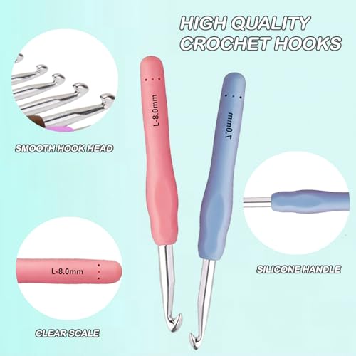 Yarniss 12Size Crochet Hooks 2.0~8.0mm, Ergonomic Crochet Hook for Beginner - size: 12 Size(2.0~8.0mm)