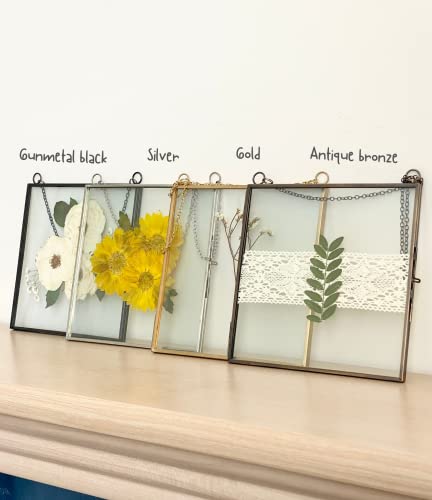 Glass Frame for Pressed Flowers, Leaf and Artwork - Hanging Square Metal Picture Frames, Double Glass Floating Frame, Wall Decor Photo Display, Flower Press Frames with Chain (Antique bronze, 8x8) - color: Antique bronze, size: 8x8