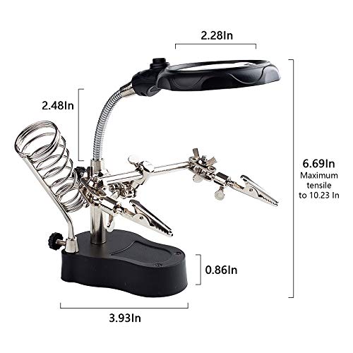 3.5X12X Helping Hands Soldering Station with LED Light & Alligator Clips - color: Black-3