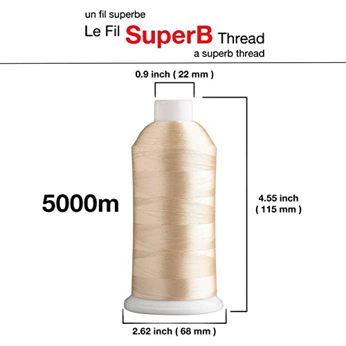Superpunch SuperB Embroidery Thread 40wt, 5000 m Cone, Creamy Beige 812 - color: Creamy Beige 812, size: Pack of 1