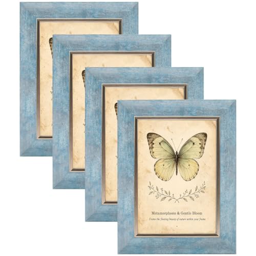 XUANLUO 5x7 Picture Frames Set of 4,Rustic Retro Photo Frame(Blue) - color: Blue-4pcs, size: 5 x 7 inch