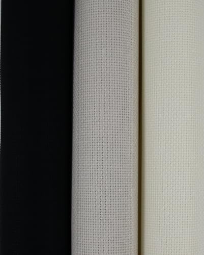 KCS 3 pc of 15" x 18"(38cmx45cm) Counted Cross Stitch Cotton Aida Cloth Needlework Rolled Fabric Box,16CT,Antique White+Pearl Grey+Black - color: Antique White+pearl Grey+black, size: 16CT