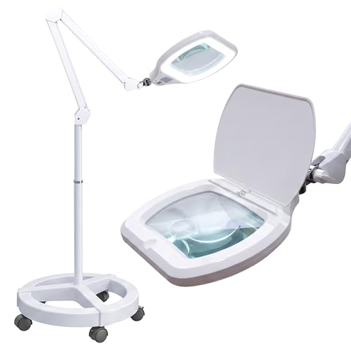Neatfi LED Magnifying Floor Lamp | 1.75x + 4X (3D + 12D) Magnification | 12W Power | Dimmable 6500K Cool White | Adjustable Arm | Lamp for Reading, Crafts & Precision Work (White, 6.8 Inches) - color: White, size: 6.8 Inches