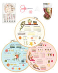 Santune 3 Sets Embroidery Kit for Beginners Adults,Learn Over 30 Different Stitches,DIY Cross Stitch Kits,Including Clear Instructions,Video Tutorials,Stamped Flower Patterns,Hoop,Color Threads,Tools - color: Simple Patterns