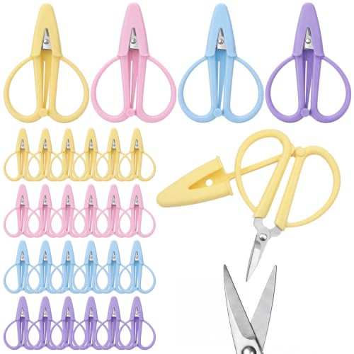Mixweer 24 Pcs Mini Scissors for Travel Sewing Embroidery, 4 Colors - color: Light Pink Blue Purple, Lemon Yellow