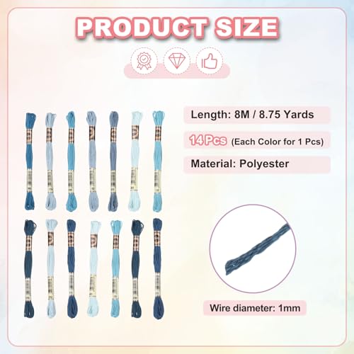 PATIKIL 14 Skeins Embroidery Floss Polyester Multicolored Dark Blue - color: Multicolored Dark Blue