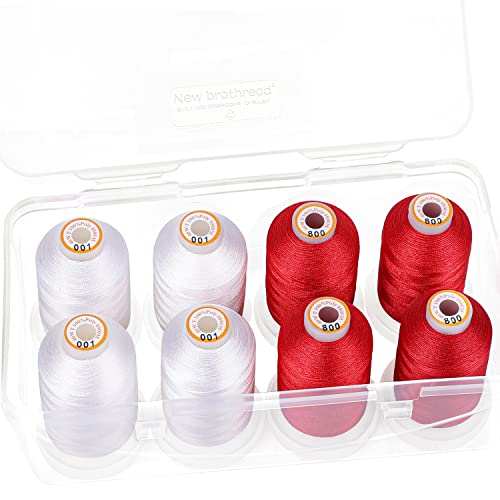New brothread 8 Spools Embroidery Machine Thread with Box -4xWhite+4xRed - color: White+Red