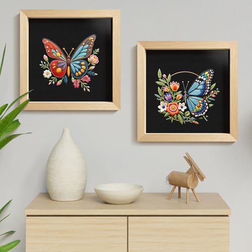 ERKOON Embroidery Kit for Beginners, 2 Set Flower Cross Stitch Set Include Embroidery Cloth Hoops Threads for Craft Lover Hand Stitch with Embroidery Skill Techniques (Butterfly) - color: Butterfly
