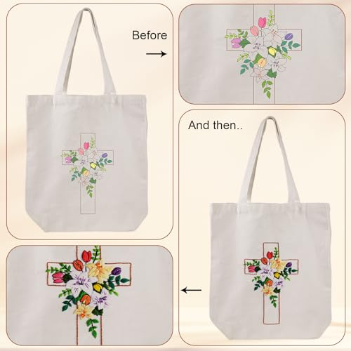 Louise Maelys Cross Floral Embroidery Kit for Beginners Canvas Tote Bag - color: cross lily