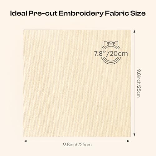 12 PCS Embroidery Fabric for Needlework Garment Craft, Pre-Cut Beige Embroidery Cloth, Natural Cotton Embroidery Cloth Fabric Squares (9.8 × 9.8 Inch) - color: Beige, size: 9.8 x 9.8 inch